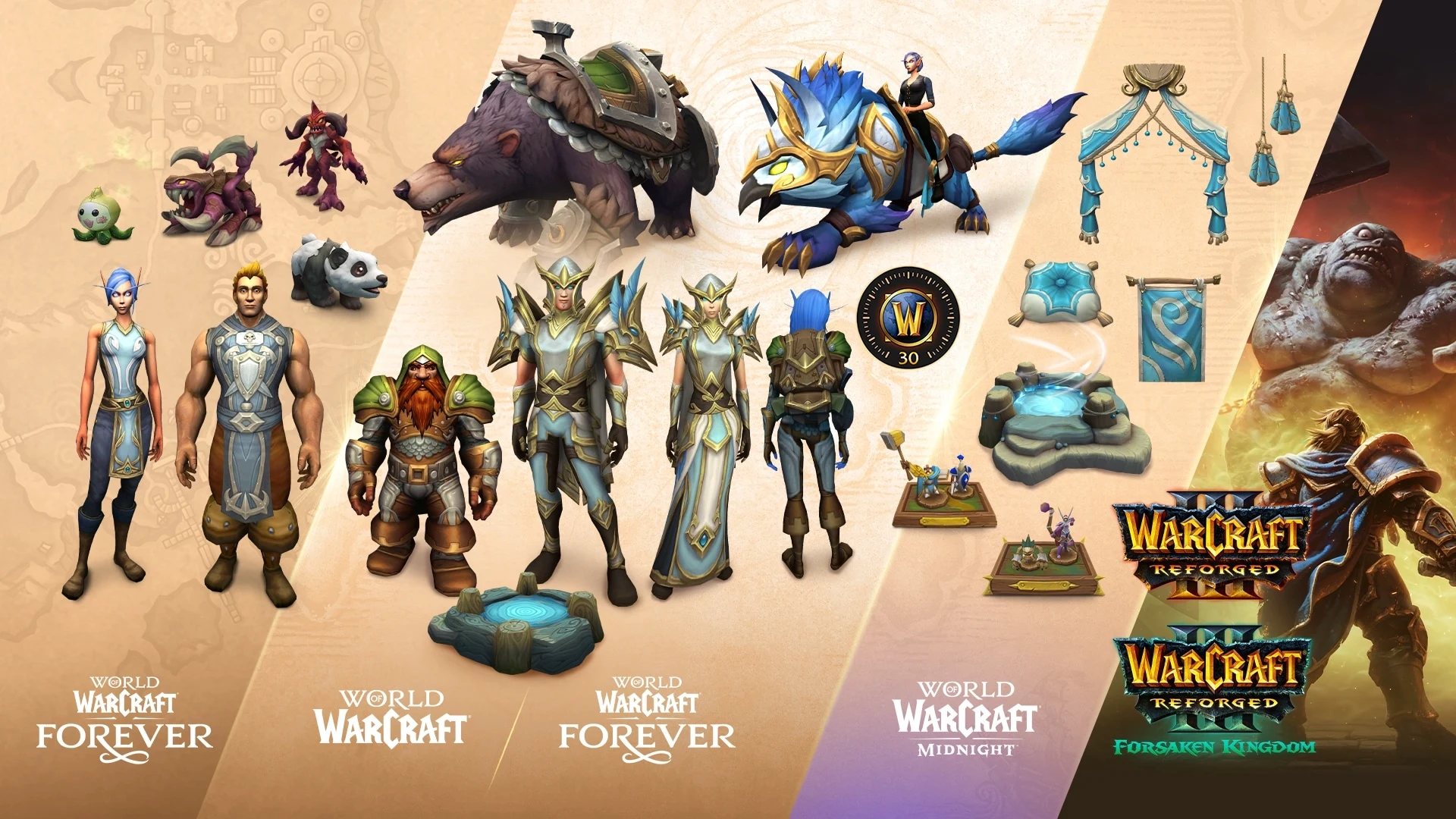 What each Forever pack contains — the Midnight column is the retail housing décor.